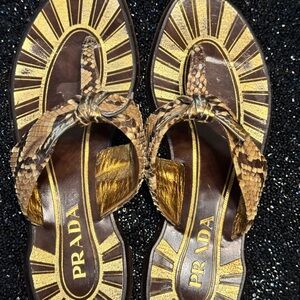 Prada Women's Gold and Brown Sandals